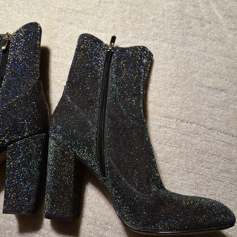 Sam Edelman Black & Blue Sparkly Heeled Zip Up Boots